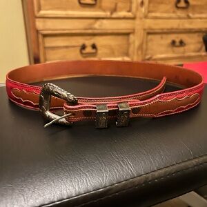 Tony Lama Stylish Red and Brown Leather Belt Size 32